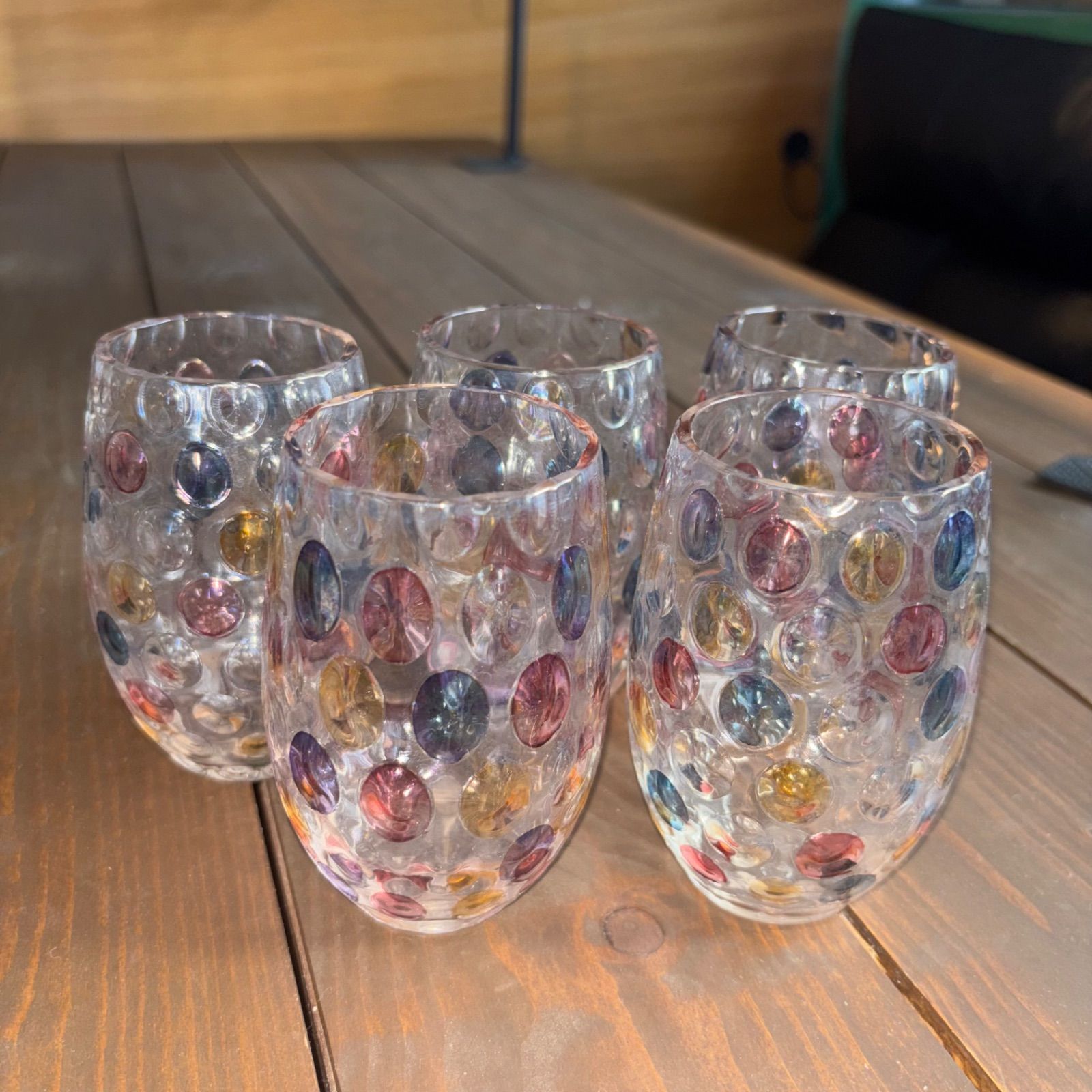 ボヘミアグラス グラス 5個セット カラフル ドット柄 食器 ガラス工芸