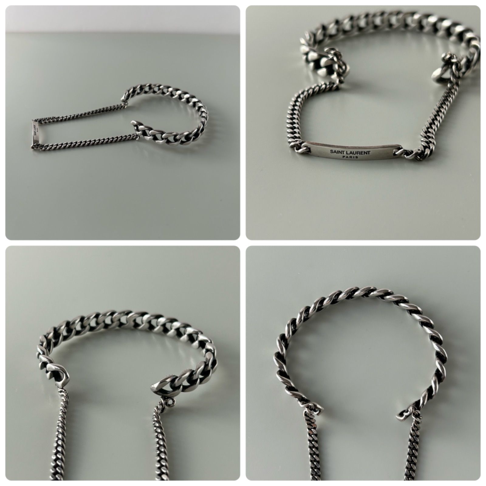 サンローラン グルメット Gourmette ダブル チェーン ID ロゴ カフ