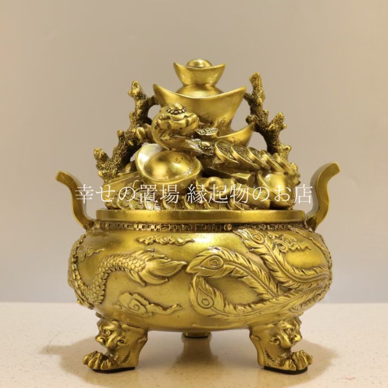 翡翠香炉】 龍の装飾 木製台座付き 翡翠香炉】 龍の装飾 木製台座付き