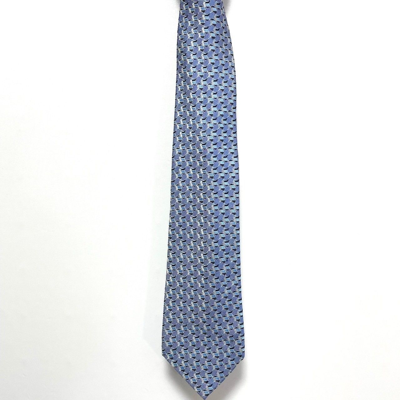 w^)b グッチ GUCCI 幾何学模様 ブルー系 シルク 絹 イタリア製