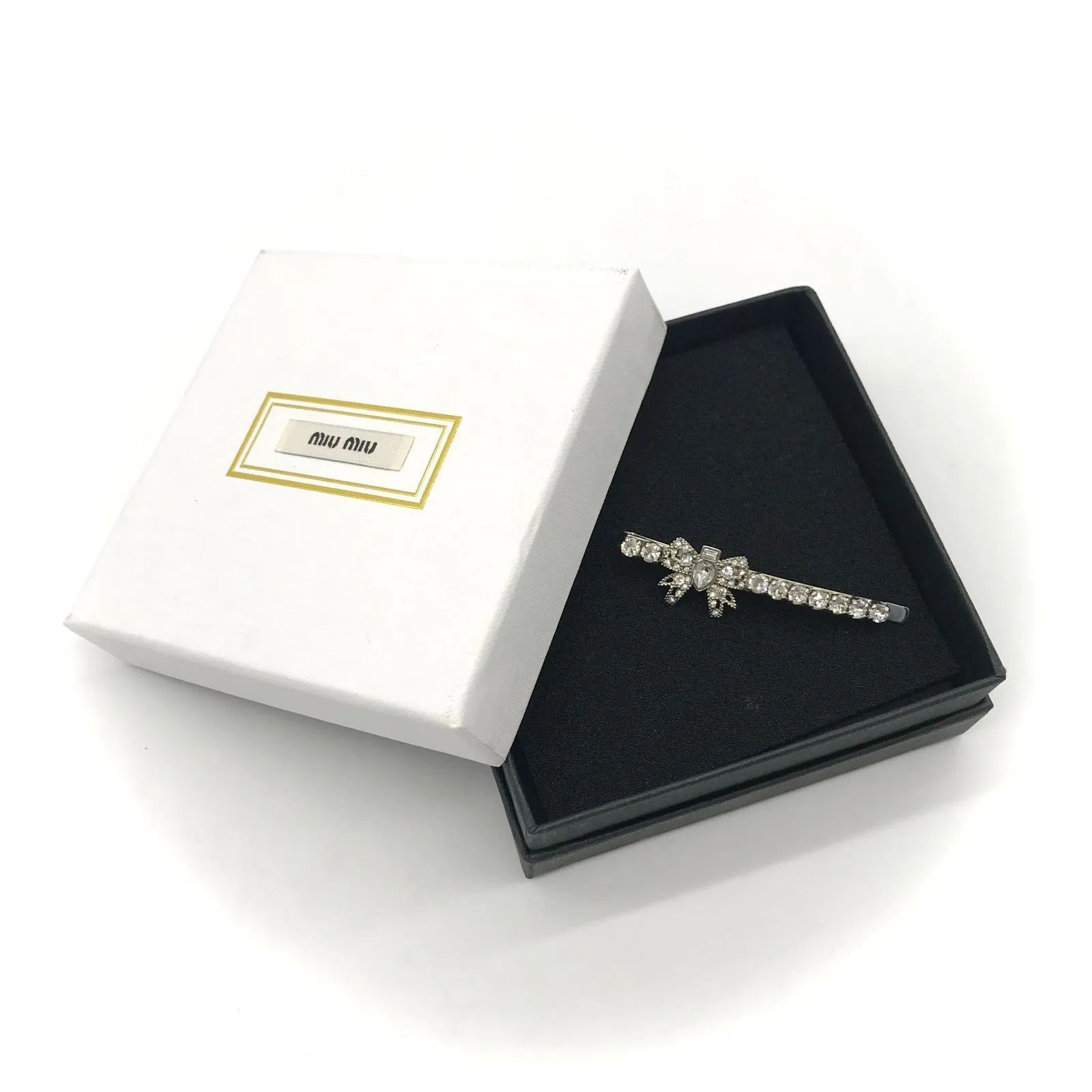 ▽miumiu/ミュウミュウ リボン ラインストーン ヘアピン ヘア