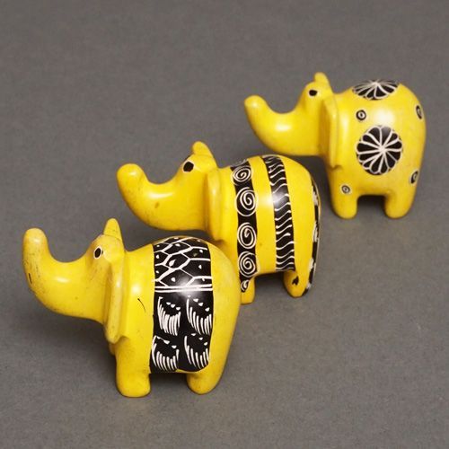 アフリカ ケニア ソープストーン ゾウ 象 イエロー系 ※柄アソート ミニ