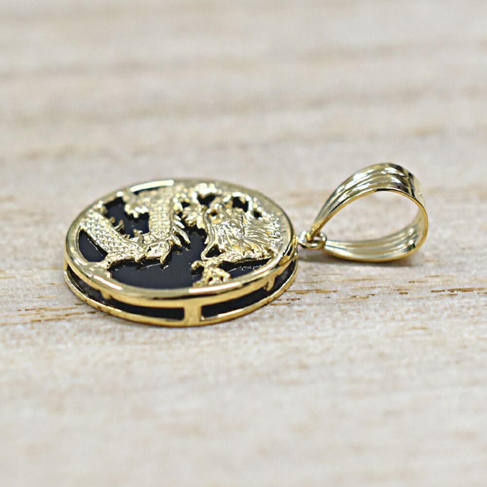 送料無料】K18 18金 オニキス 龍 ドラゴン ペンダントトップ 16mm