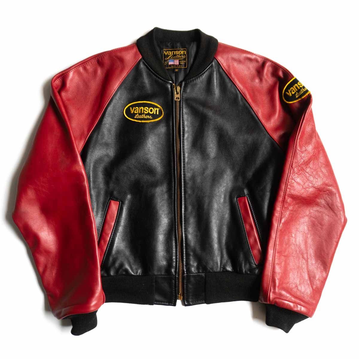美品】 VANSON 【TJV オールレザー スタジャン】38 レッド ブラック