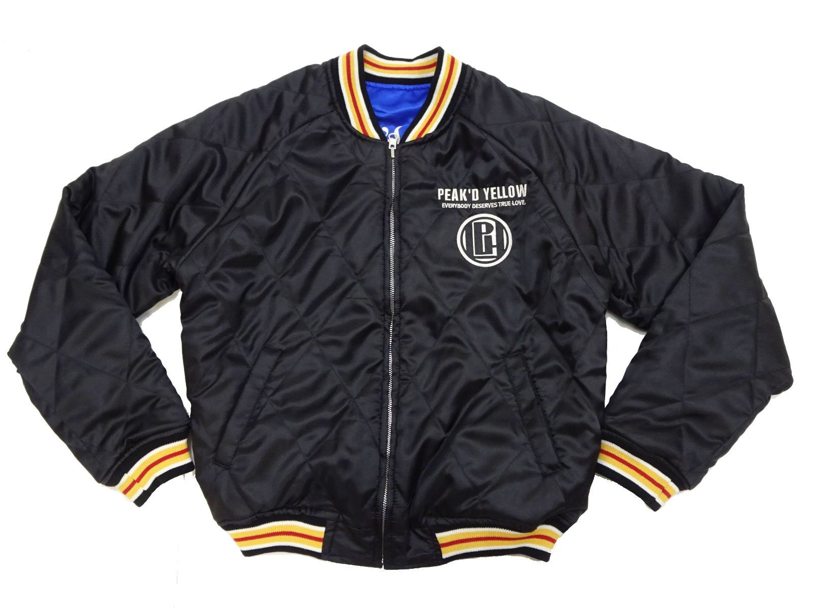 ピークドイエロー スカジャン リバーシブル キルティング 袖刺繍 紺 黒