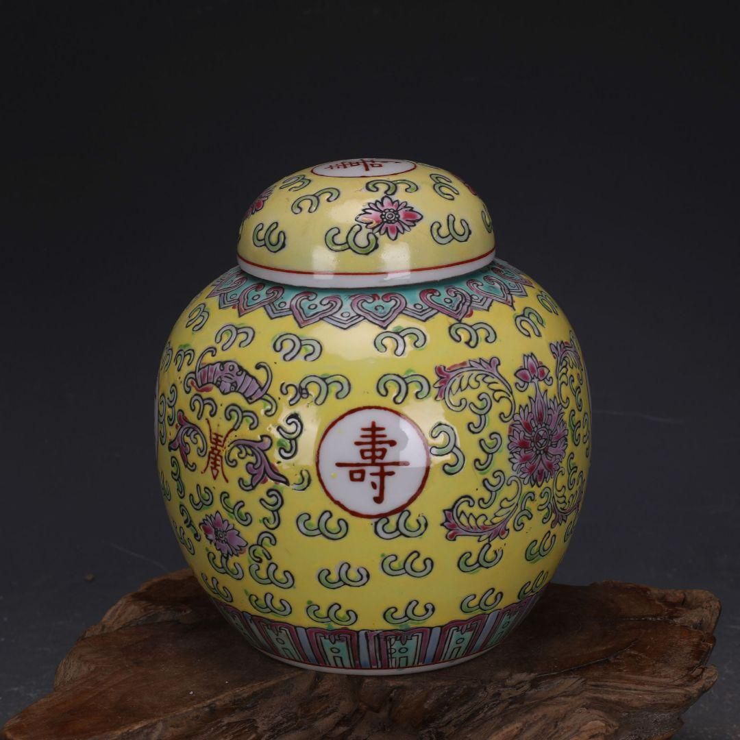 パステル万寿無彊将軍缶 景徳鎮 陶磁器 装飾品 現代工芸品 美術