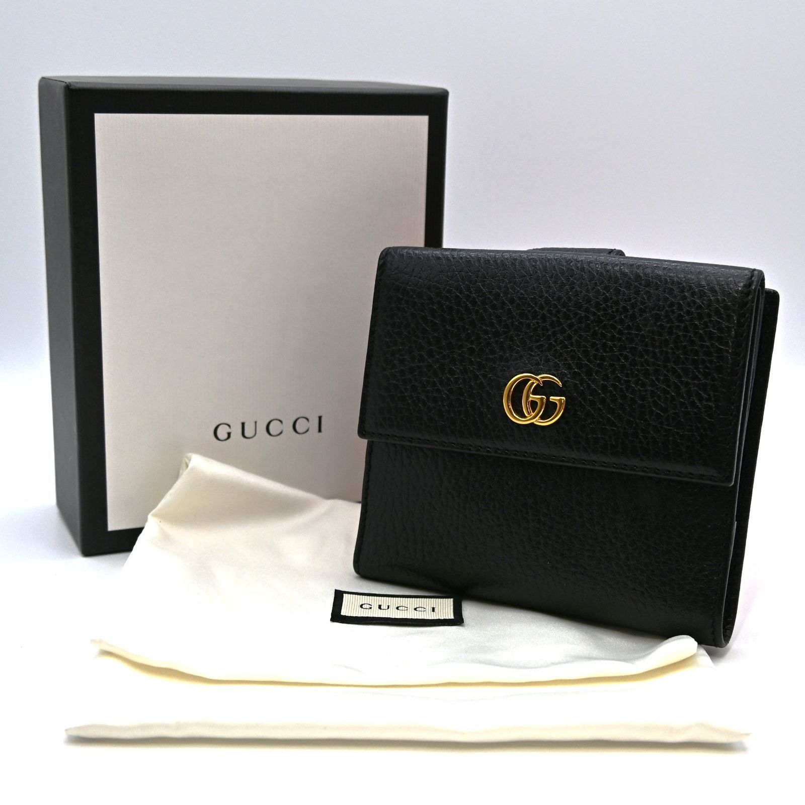 GUCCI グッチ GGマーモント レザー Wホック財布 ブラック (14942