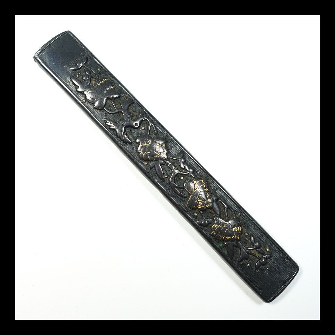 骨董品 古美術 金銀象嵌 赤銅魚々子地小柄 趣深き逸品です 刀装具 骨董