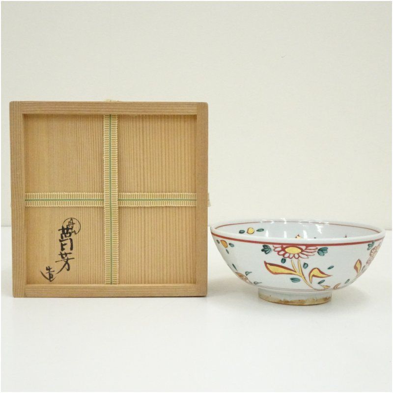 茶事具】小峠葛芳造 吉兆草之絵 丹山窯 振り出し 菓子器202 茶事具