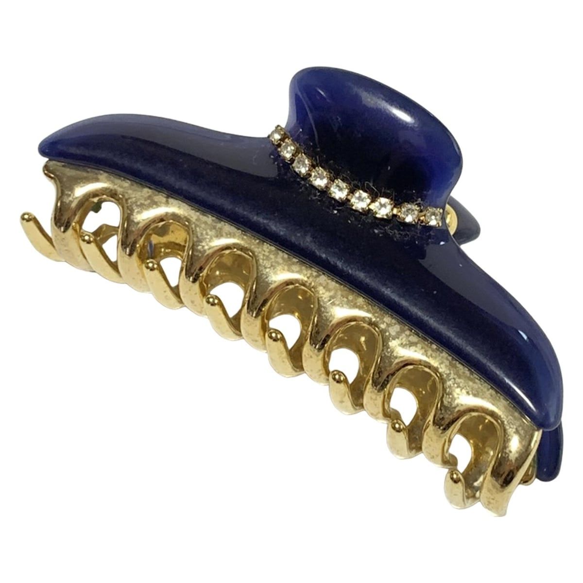 美品 acca アッカ ヘアクリップ ラインストーン ネイビー M イタリア製