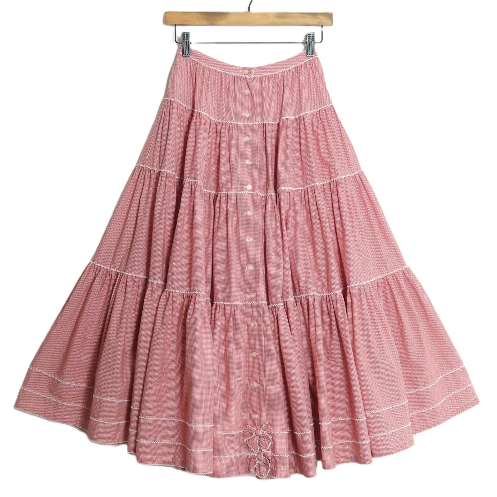美品】ピンクハウス☆ギンガムチェック♪ローンギャザースカート 赤系