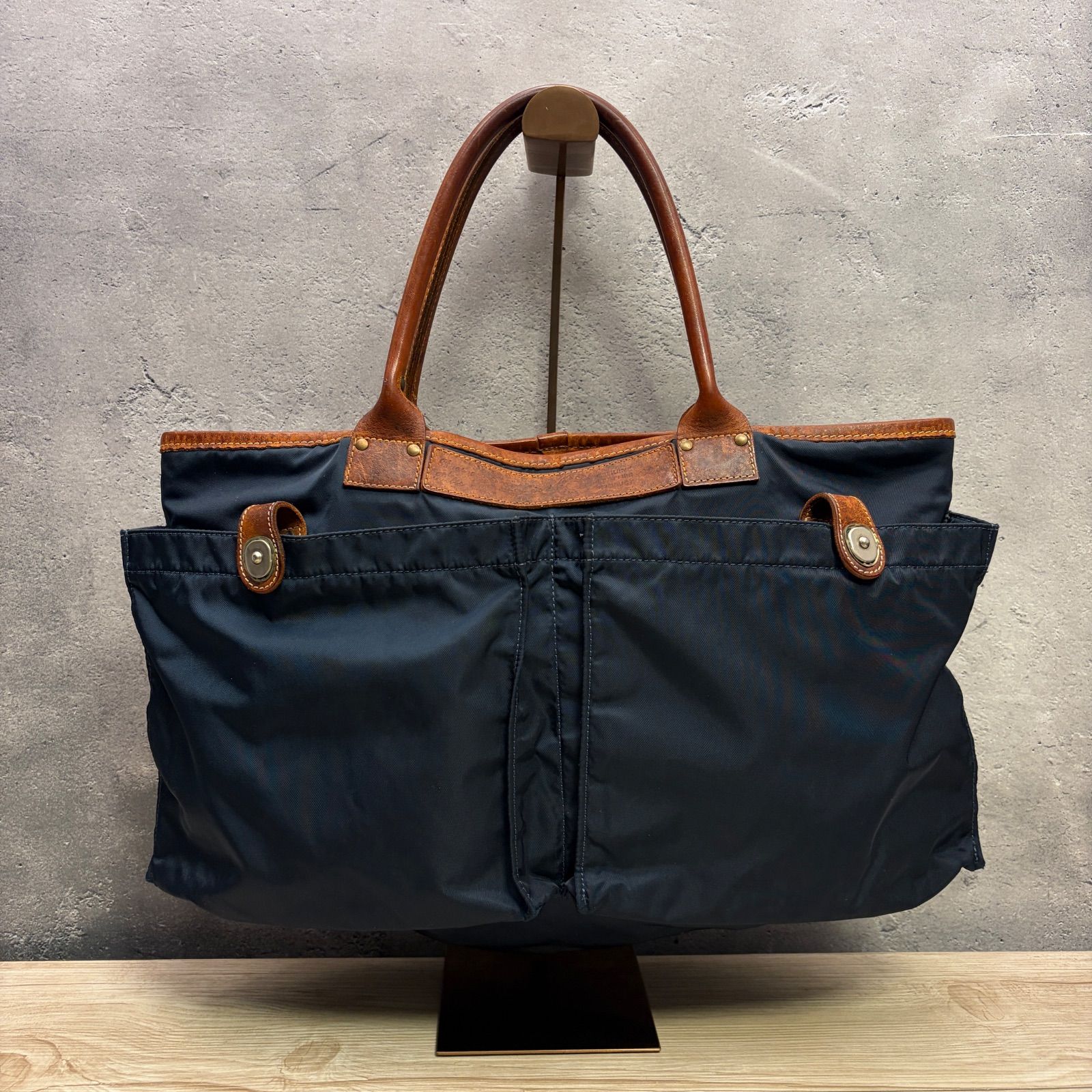 ✨Felisi フェリージ ナイロン×レザー トートバッグ ネイビー