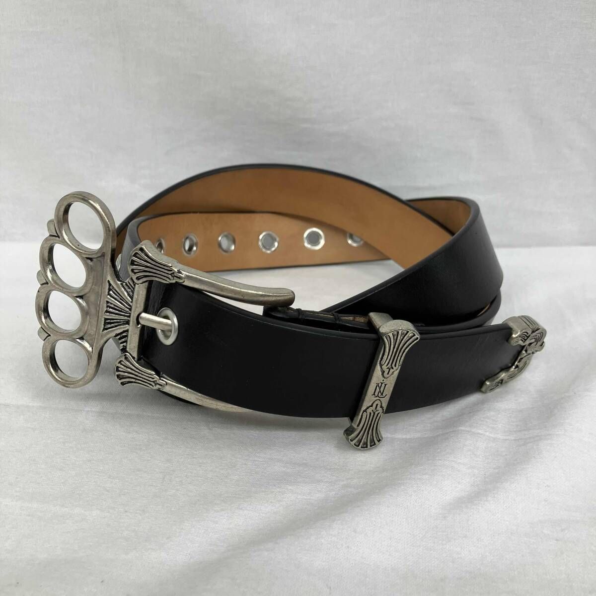 NULLUS/ヌルス／ベルト/ブラック／SILVER FILLED KUNCKLES BELT