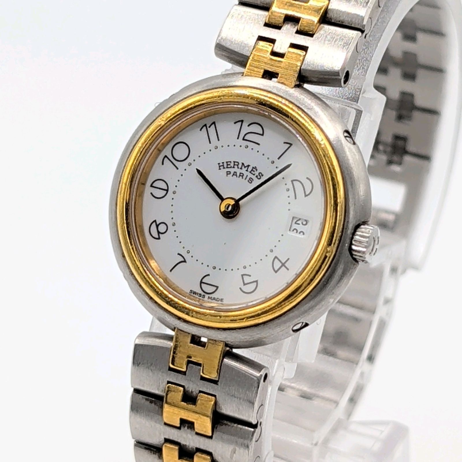 HERMES CLIPPER Watch Quartz Ladies Gold Silver Combi Date Y2K 00S