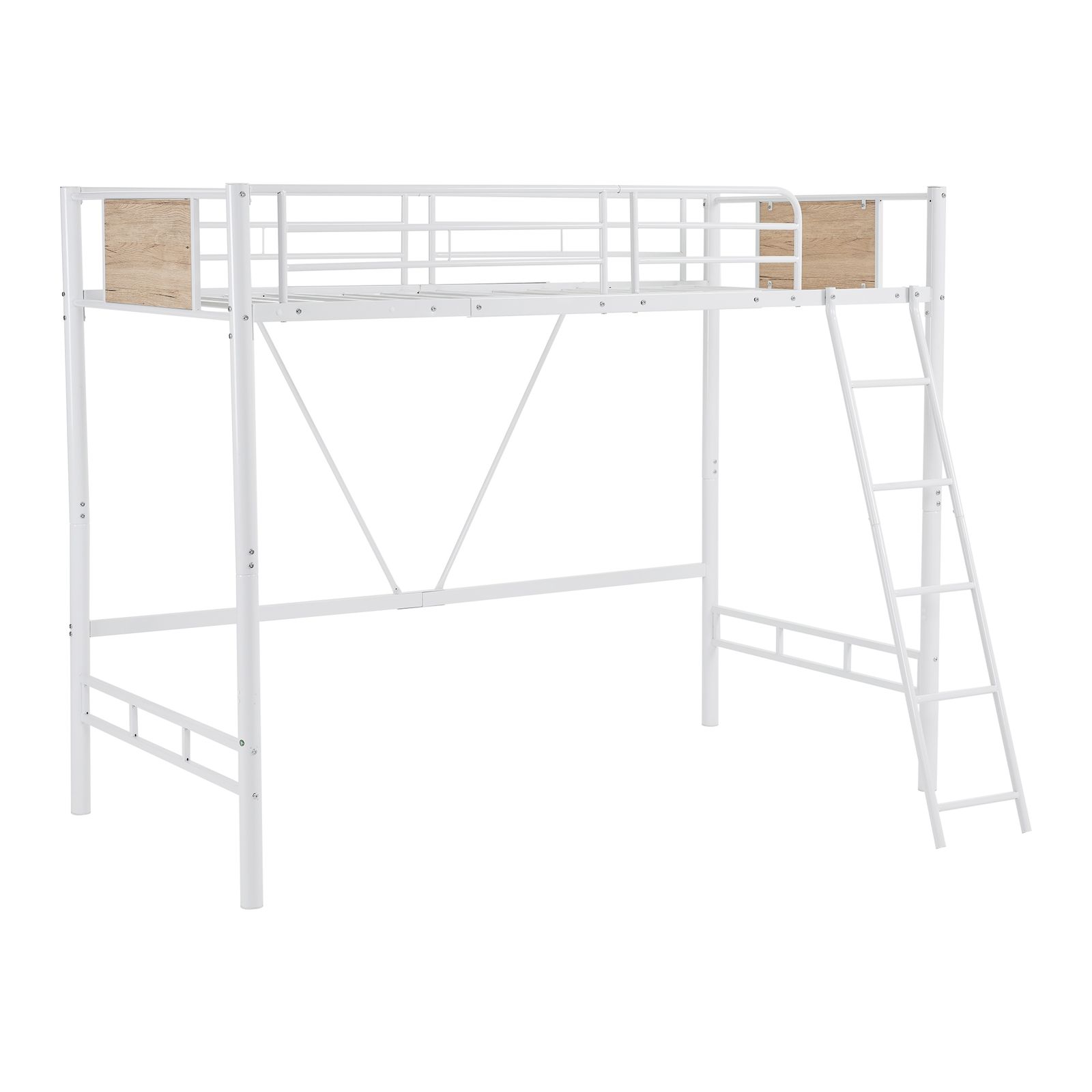 新品】ホワイト ロフトベッド パイプベッド シングル 木 収納 北欧風