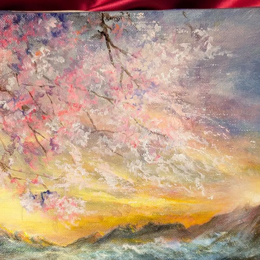 風景画 油絵 桜風景画【1点物】 画家本人出品 ファインアート 一点もの