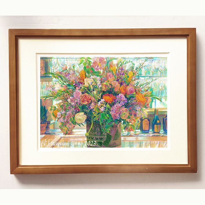 額装花の絵 フランス フラワー フラワーアレンジ 版画 アクリル画