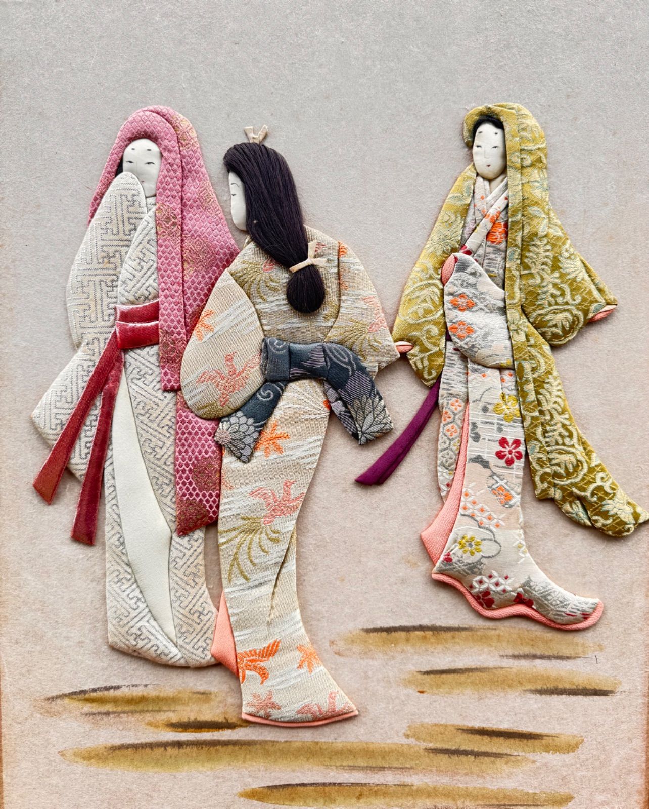 107 押し絵 くるみ絵 押絵 日本画 美術品 時代物 額付き 押絵細工