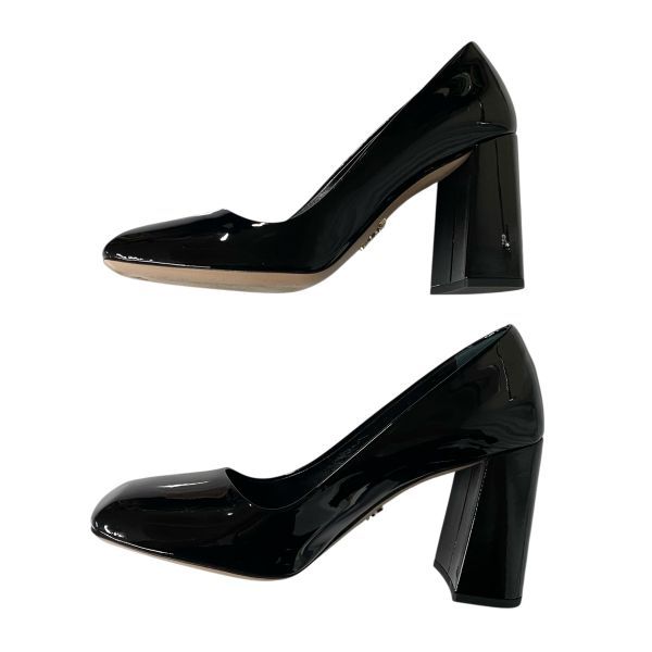 美品 プラダ PRADA ブロックヒールパンプス スクエアトゥ エナメル