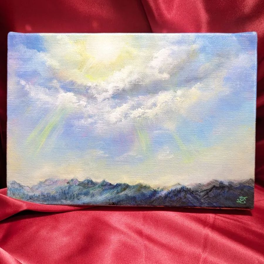 風景画 油絵風景画 painterTMK 画家本人出品 空の風景画 太陽と雲風景