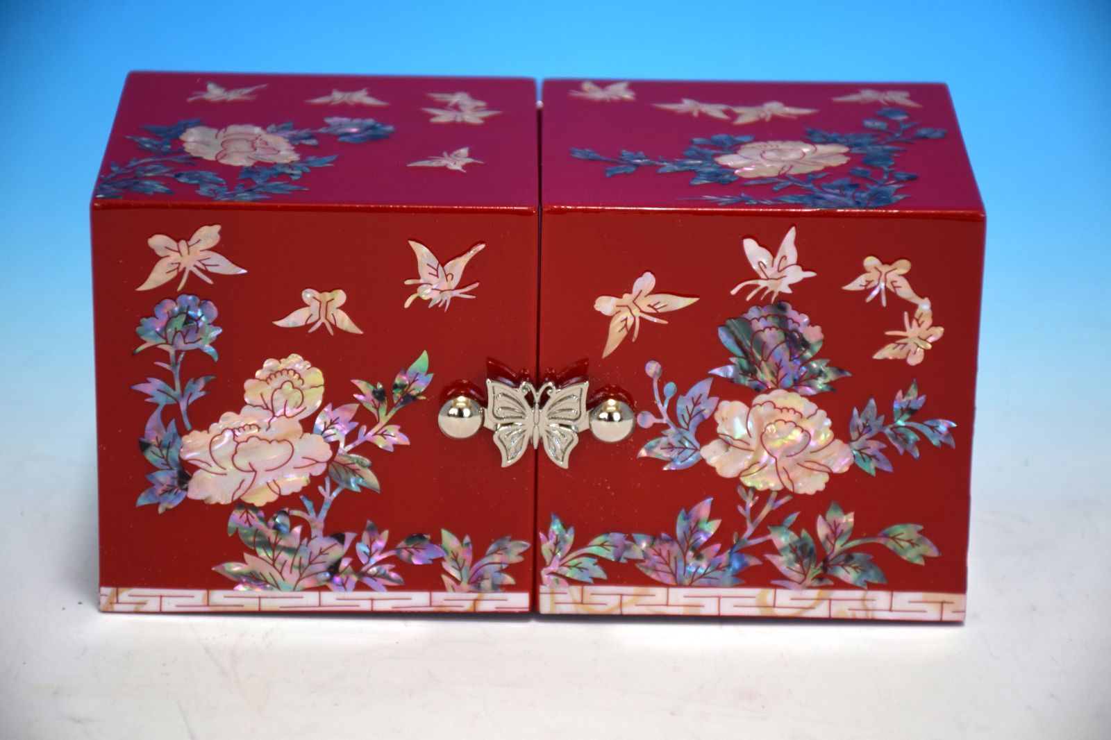 □韓国 伝統工芸□螺鈿細工 双子宝石箱ミニ□鶴□即決□