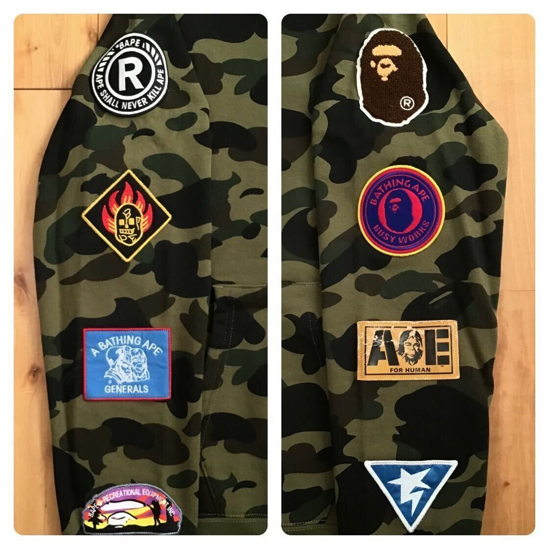 1st camo green patched シャーク パーカー Mサイズ shark full zip