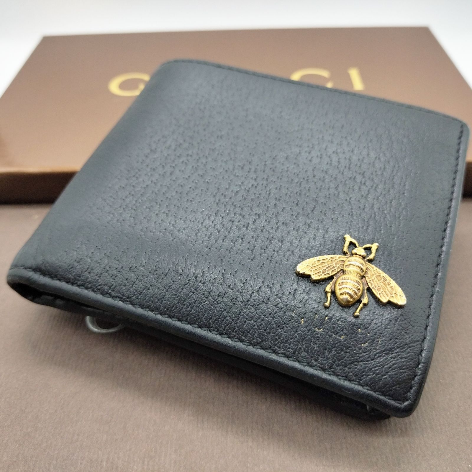 メタルビー✨ブラックレザー】 グッチ Gucci 二つ折り 財布 アニマリエ