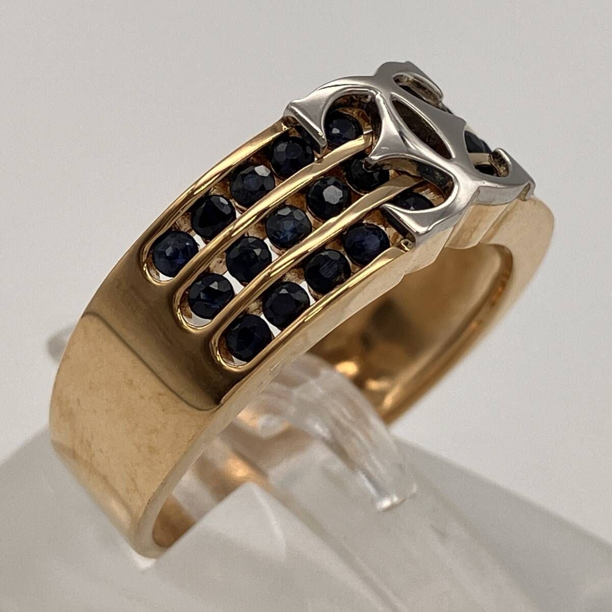 天然ブルーサファイア】 K18 18金 pt900 プラチナ900 デザインリング