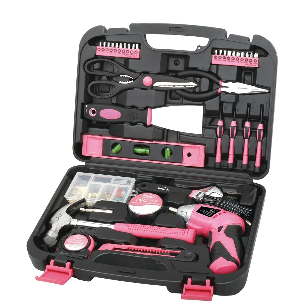 Pink Household Tool Set with pink Carrying Case and Powerful