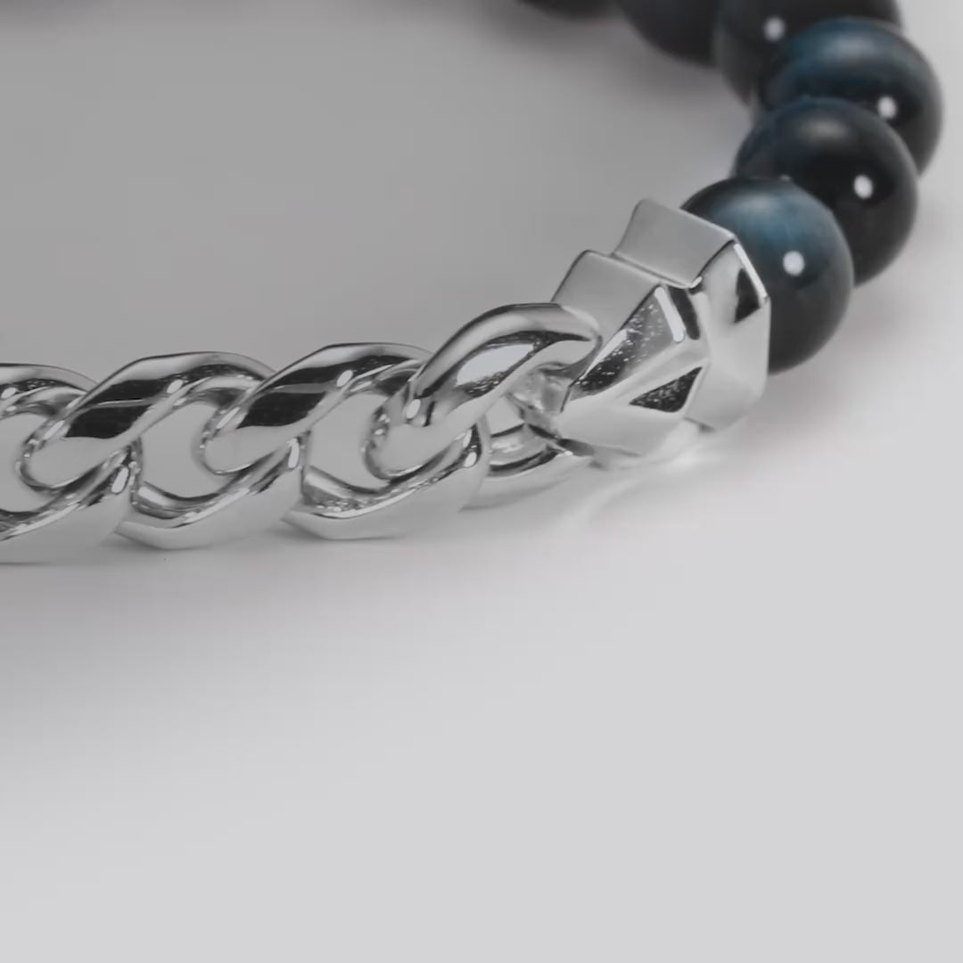 AWNL メンズ ブルータイガーアイ ブレスレット｜ハーフチェーン 喜平