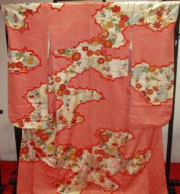 振袖☆古典柄☆友禅×絞り☆赤×クリーム×白×ブルー☆適応身長156～163