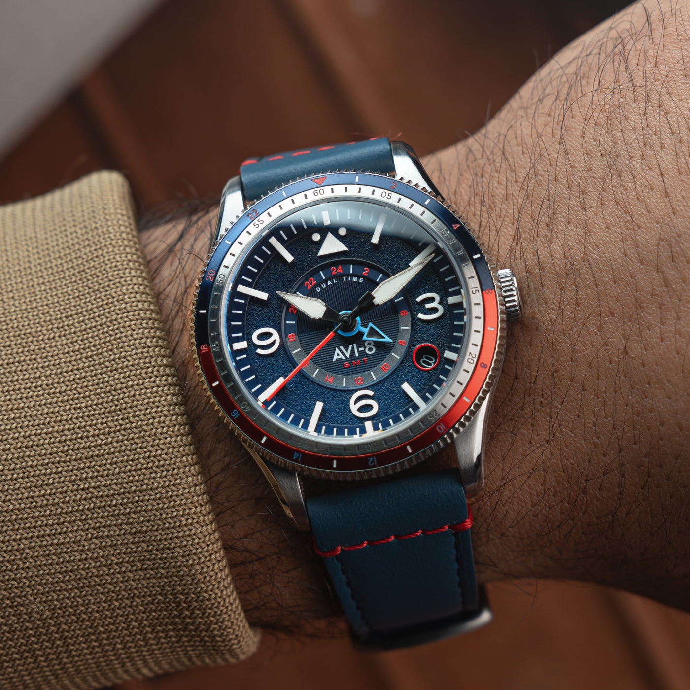 Cockpit Blue | Flyboy Airmaster GMT Automatic – AVI-8 Timepieces