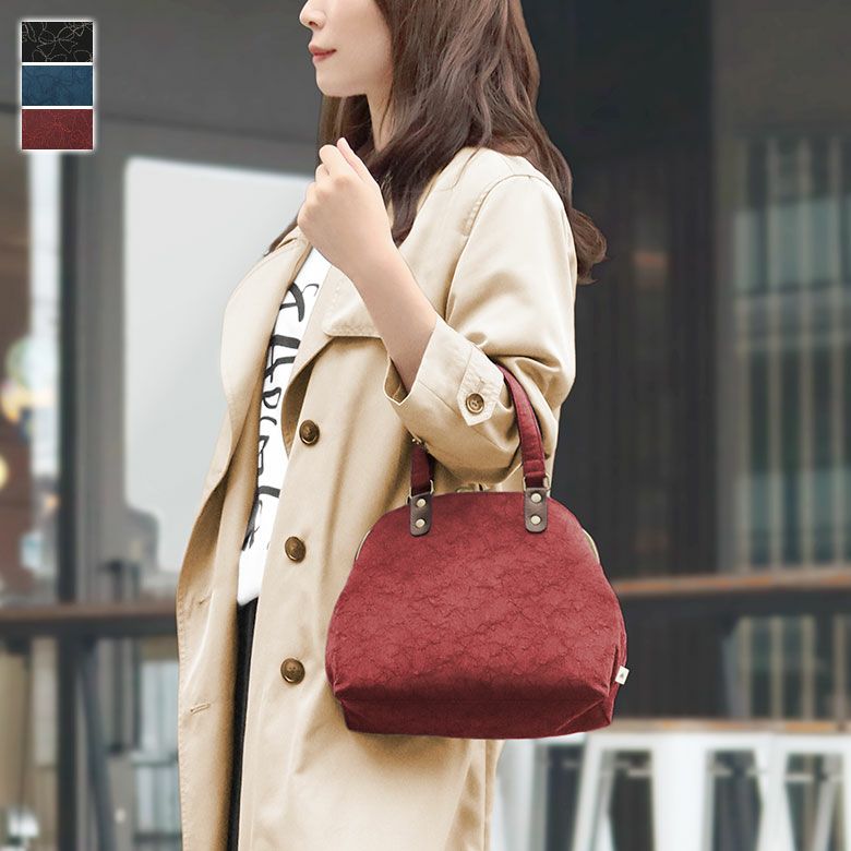 在庫商品】大玉がま口ラウンド手提げバッグ【リボン刺繍】 | がま口の