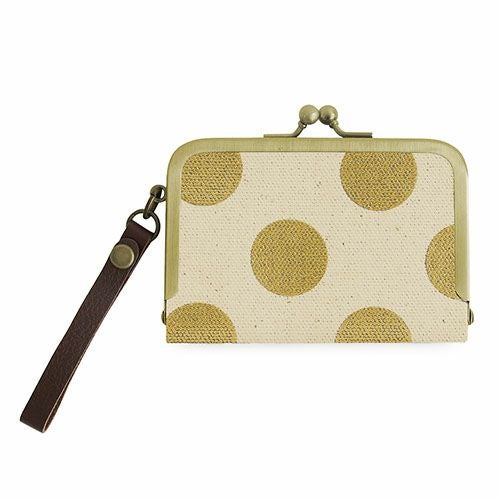 在庫商品】ストラップ付き横型がま口パスケース【帆布・HAKUドット