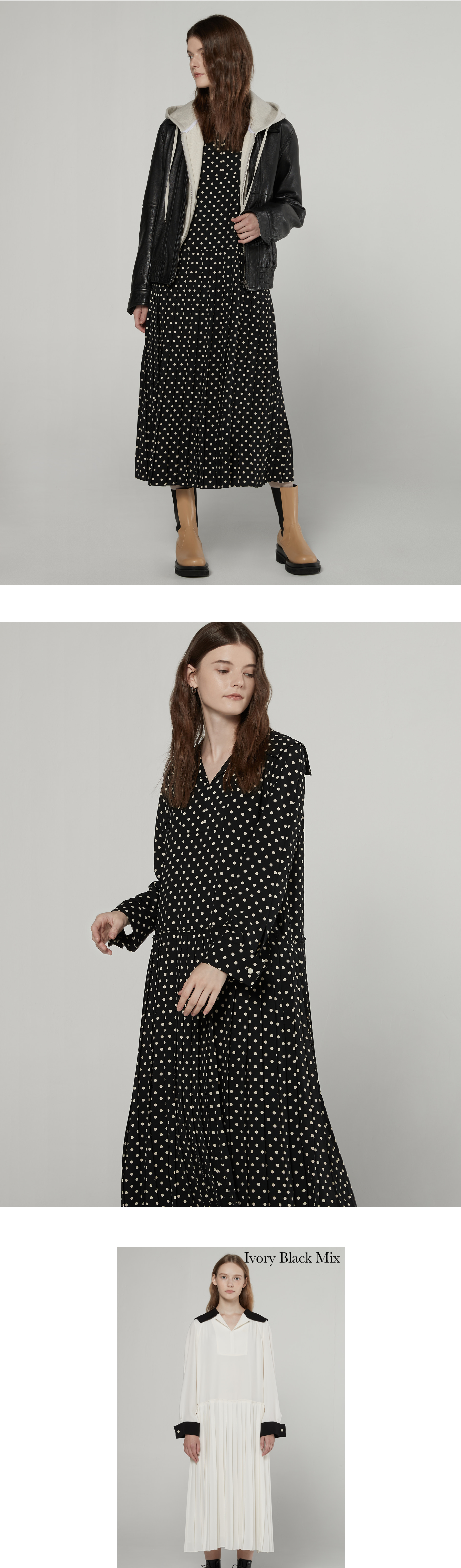 Elly pleated dress - Black dot - 비뮤즈맨션