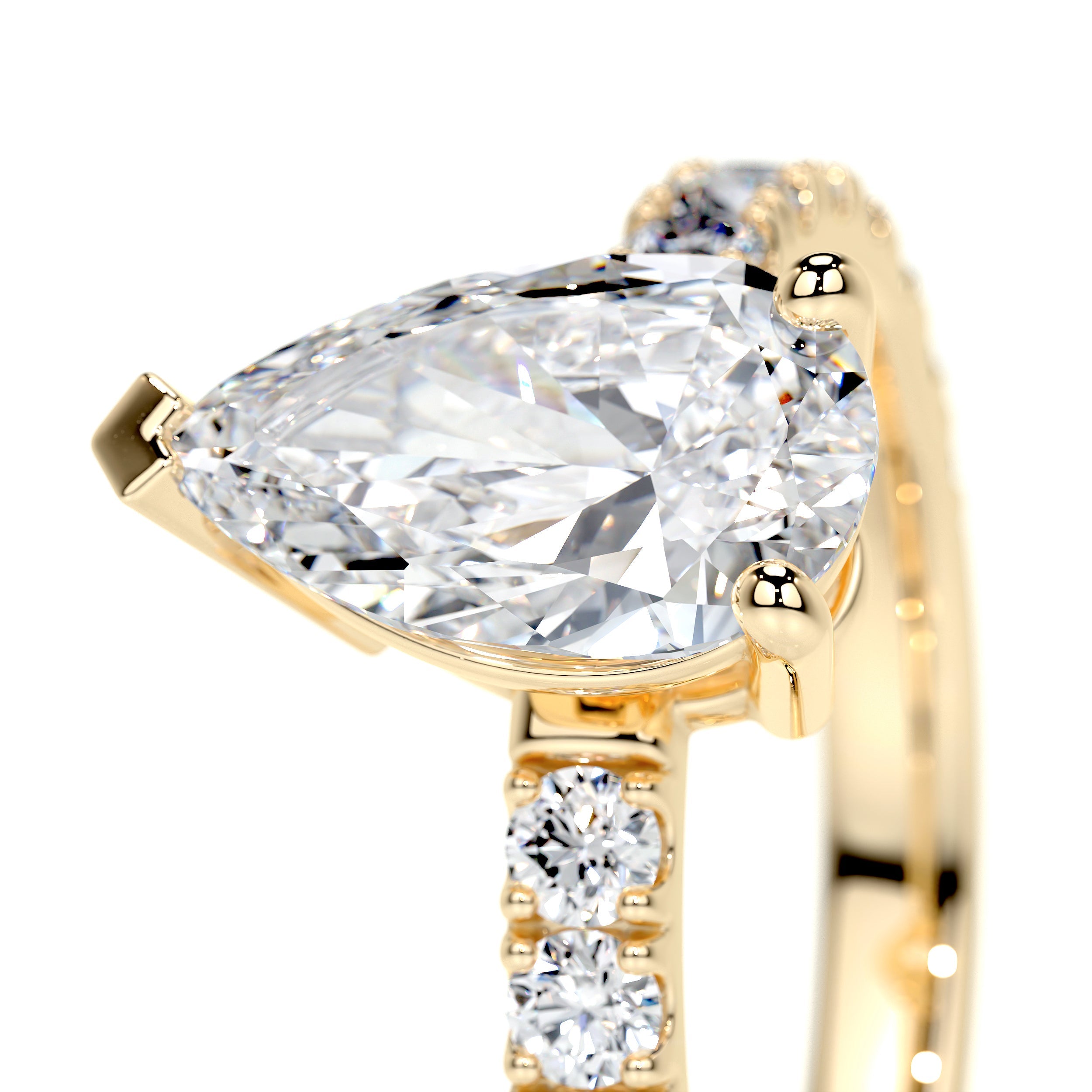 Hailey Lab Grown Diamond Ring -18K Yellow Gold, Side Stones, Pear