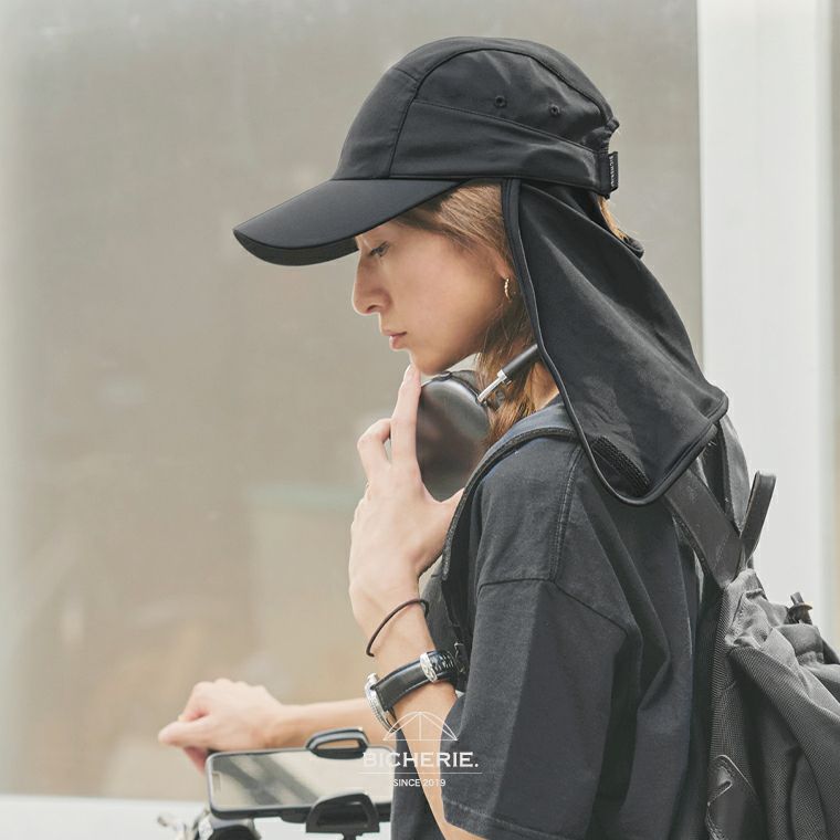 100%完全遮光 日本製 サンシェード キャップ 帽子 ネックカバー付