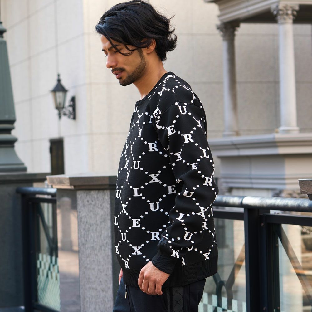 セーター メンズ LUXE／R(ラグジュ)モノグラムジャガード長袖ニット/全3色