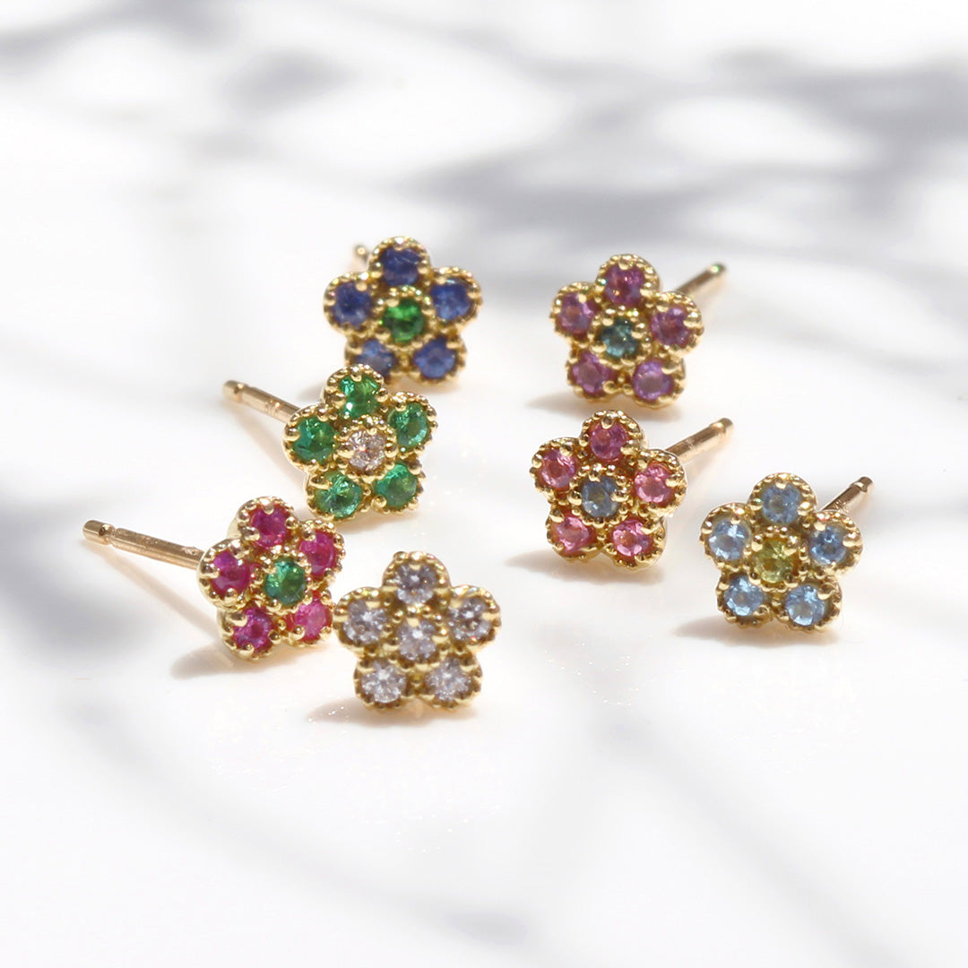 ビズー公式】ピンクサファイア エメラルド K10 K18 ピアス パルテール