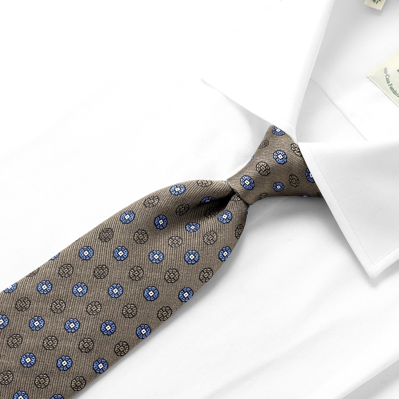 シルクツイルジャカード小紋柄ネクタイ／6509（グレイッシュブラウン