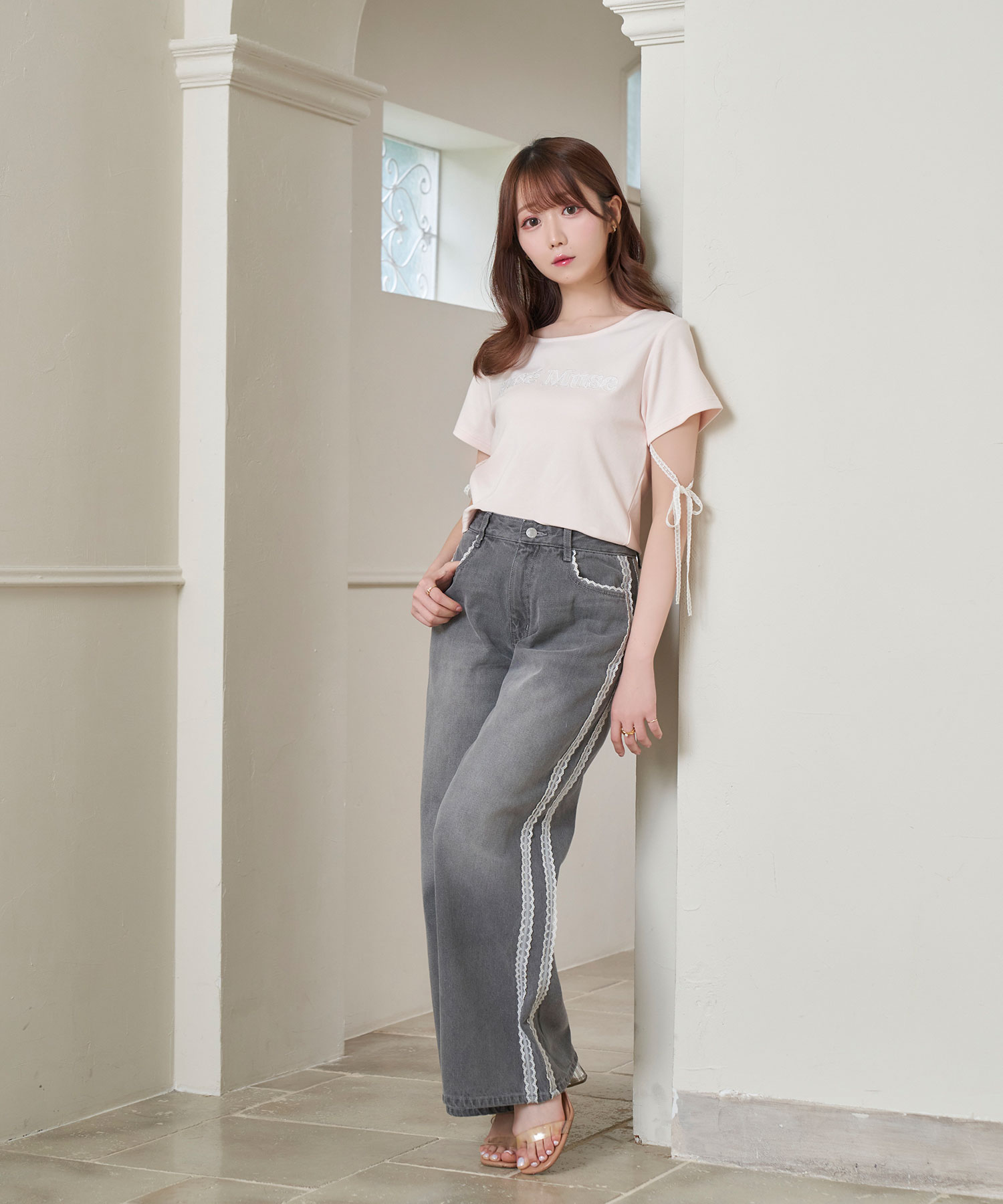 Lace line denim pants – BUNNY APARTMENT
