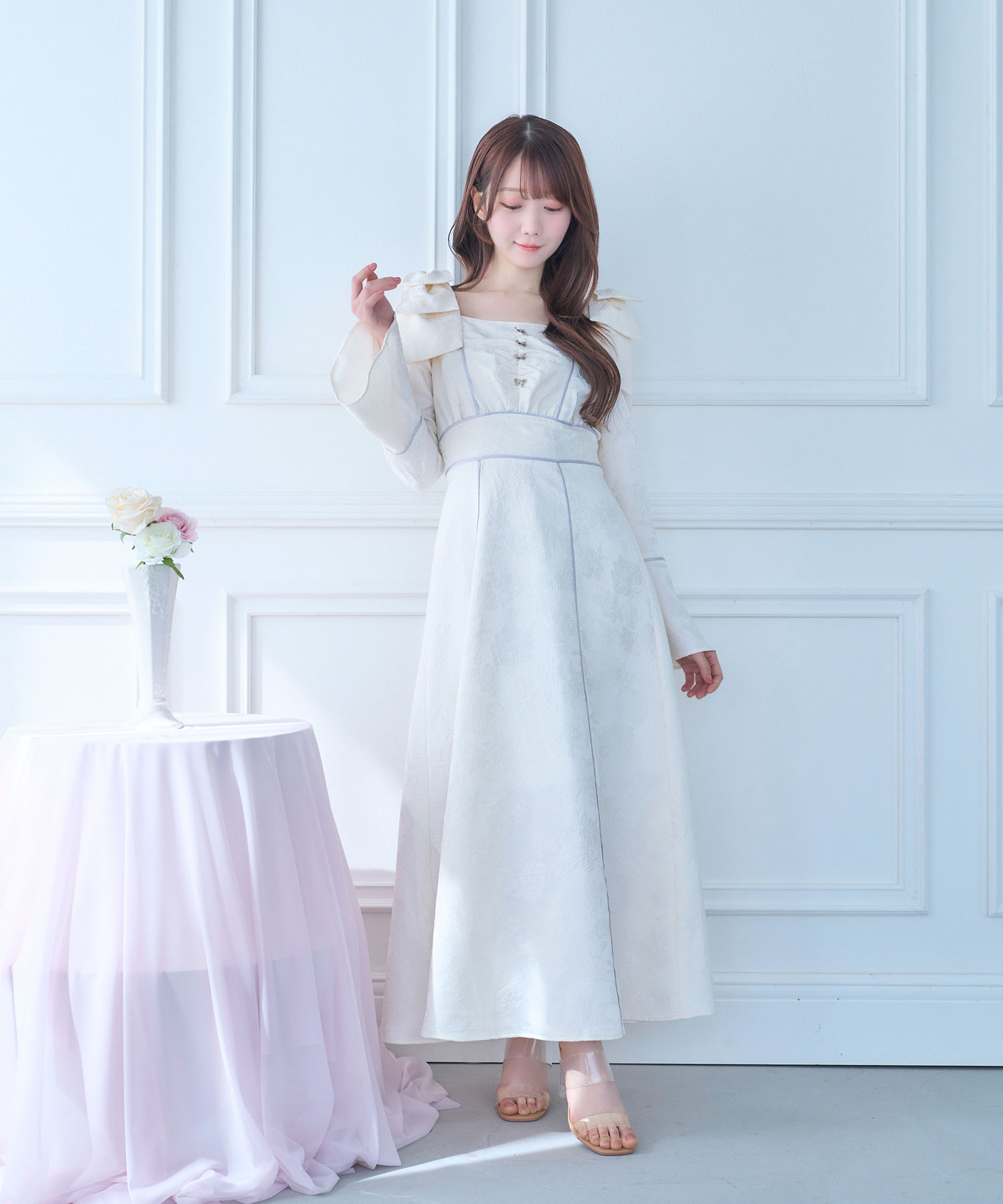 shoulder ribbon jacquard dress – BUNNY APARTMENT