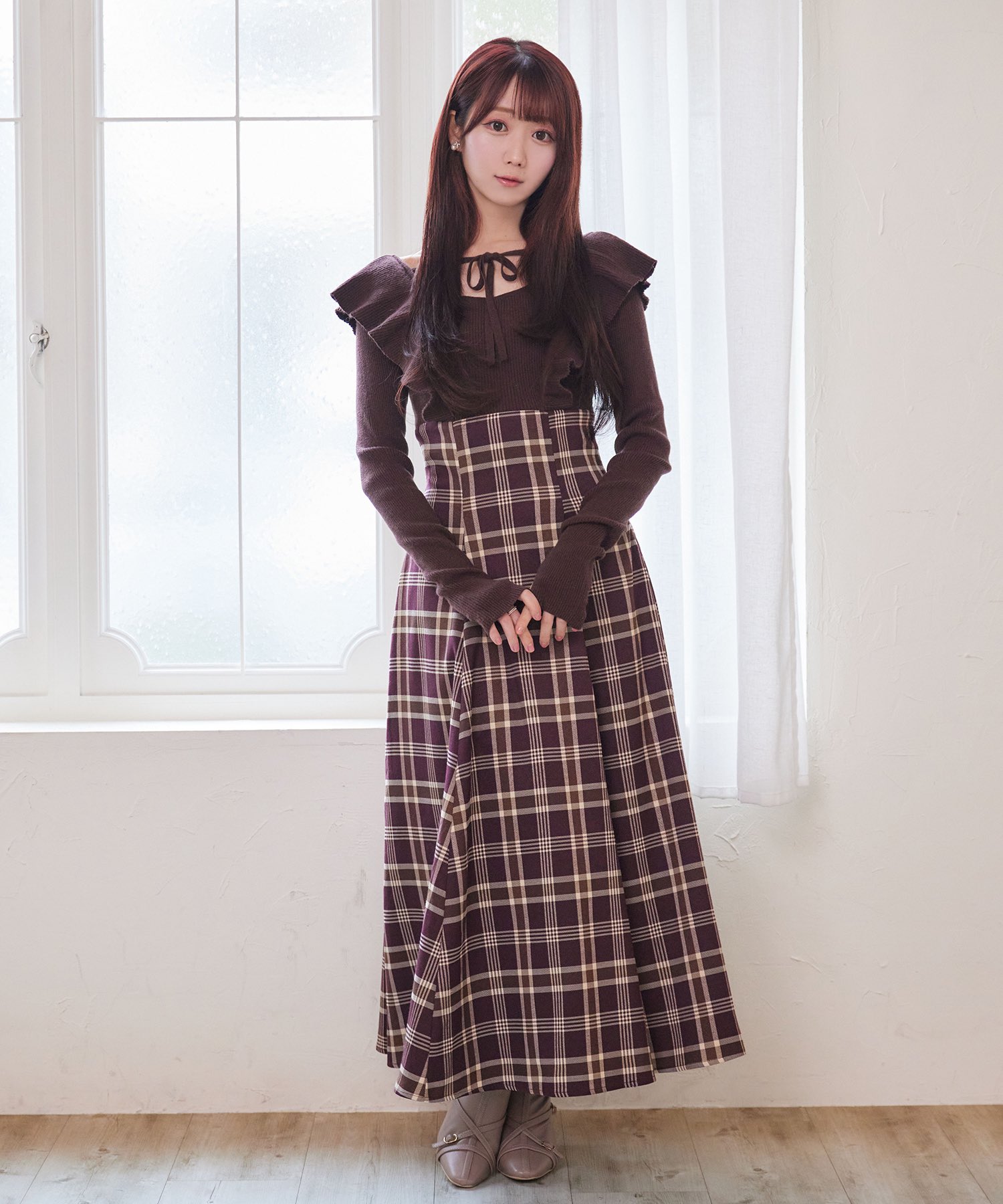 checkered×knit docking one piece – BUNNY APARTMENT