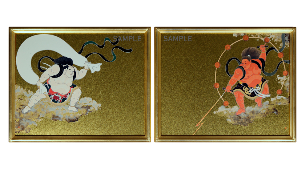 本金箔錦絵（プリント）：【角力風神雷神図】 | 大相撲錦絵 大門