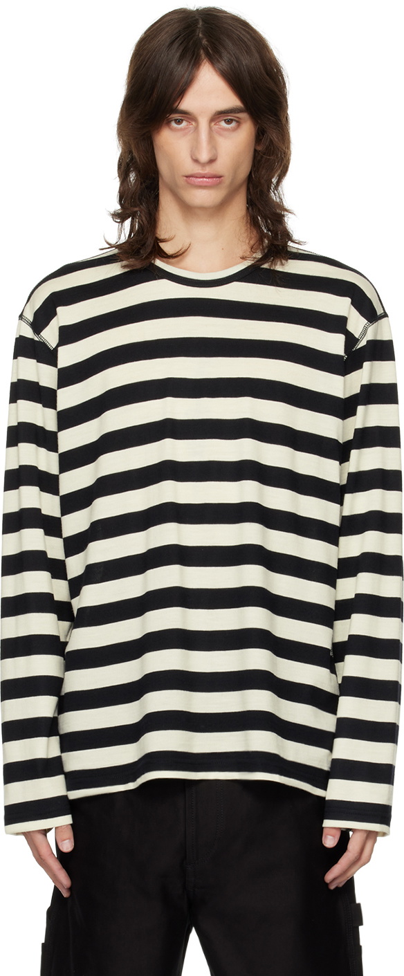 Junya Watanabe Black & Off-White Wool Stripe Long Sleeve T-Shirt