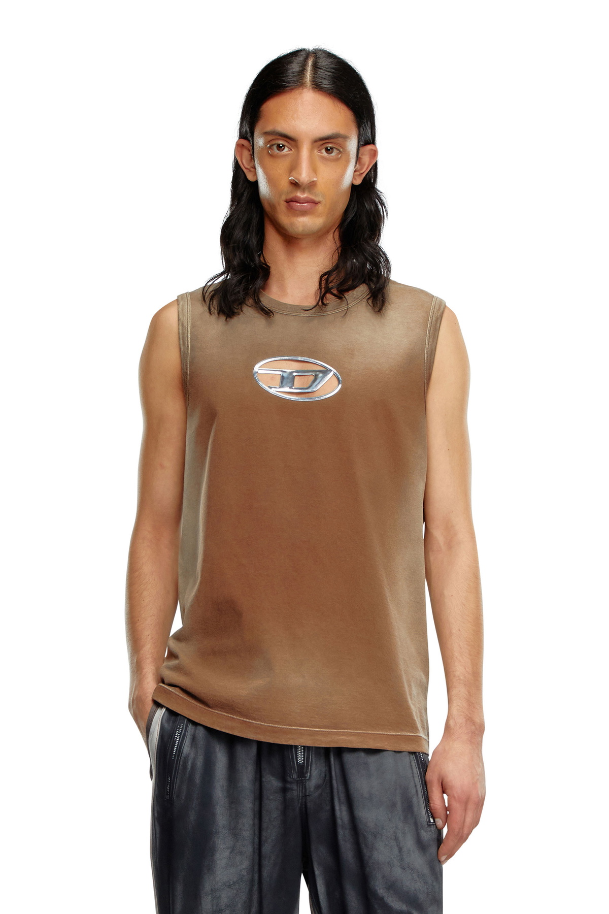 Diesel Faded tank top with puffy Oval D - T-Shirts Mens in Brown