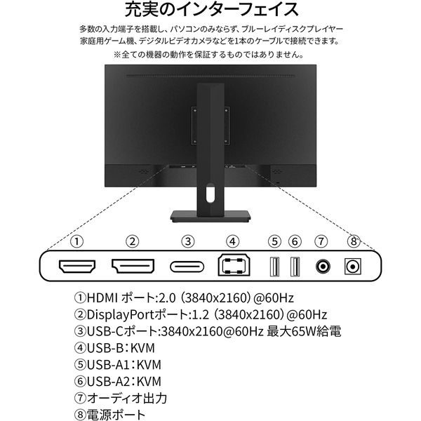 JAPANNEXT 28インチワイド4K液晶モニター Type-C対応/上下昇降機能