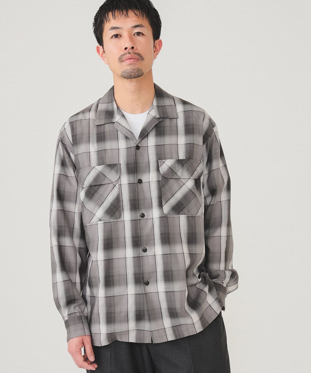 BEAMS BEAMS Check Open Collar Shirt (Shirts, Blouses, Casual