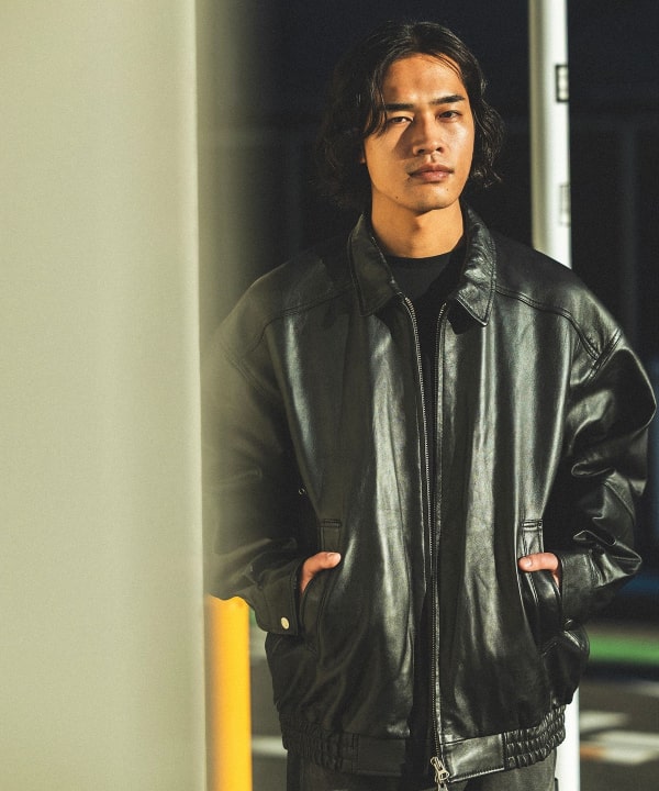 BEAMS Wide BEAMS 4-Pocket Leather Blouson (Blouson Leather Blouson