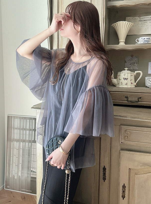 フリルスリーブチュールトップス[an1533] | レディースファッション